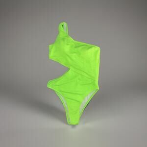 One Shoulder Cutout Swimsuit Green Textured One-Piece Bathing Suit S NWT C15